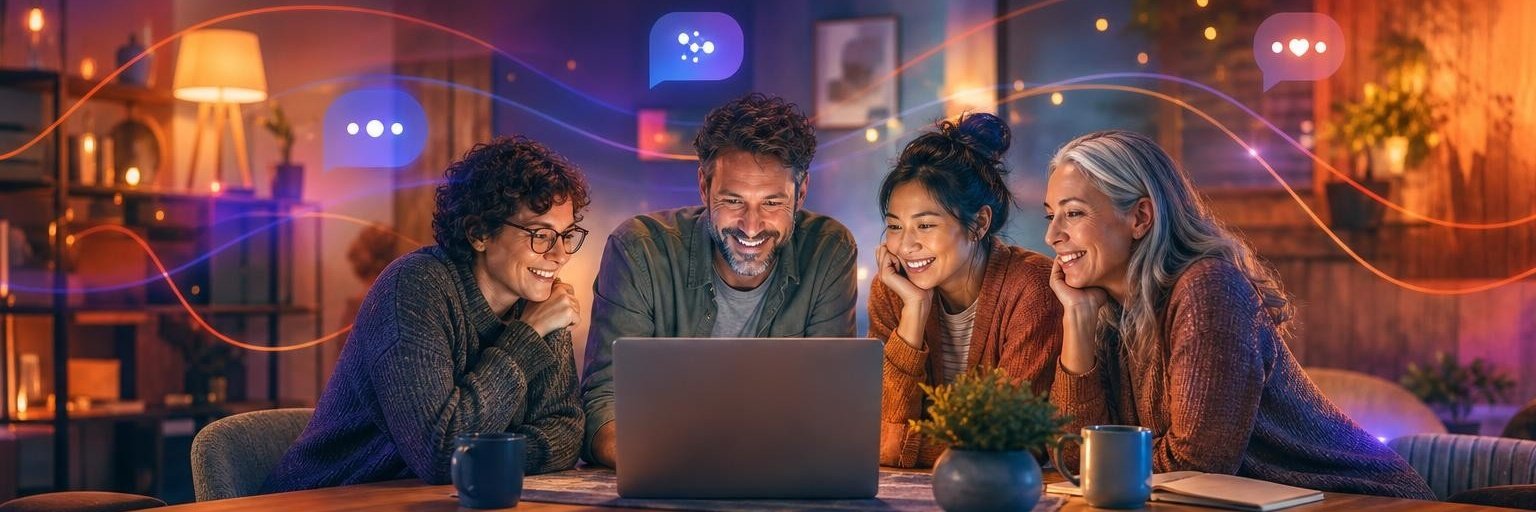 Friendly adults connecting through an online conversation