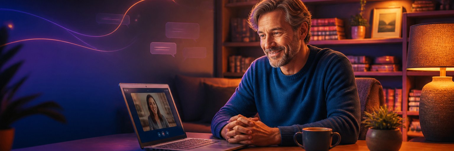 Friendly man welcoming a visitor to an online meeting