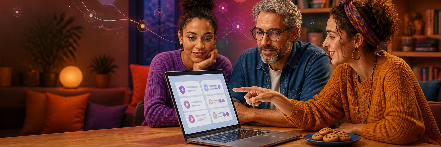 People reviewing website cookie preferences around a laptop