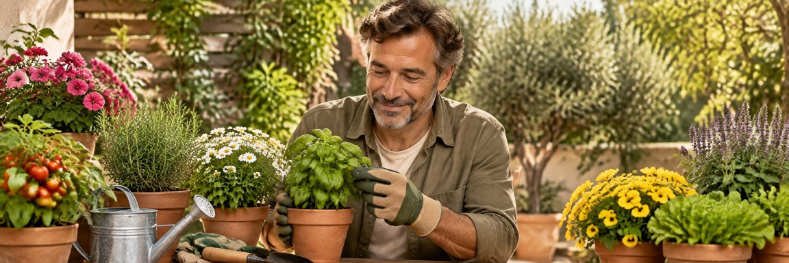 Marcel Gardening Amigo caring for healthy plants, herbs and flowers in a welcoming home garden